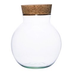 Szklany wazon kula ogród w szkle W-487+korek H:18cm D:17cm