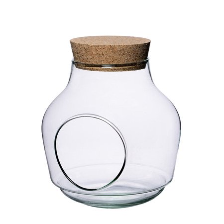 Szklany wazon W-456A1+boczny otwór+korek H:19cm D:19cm