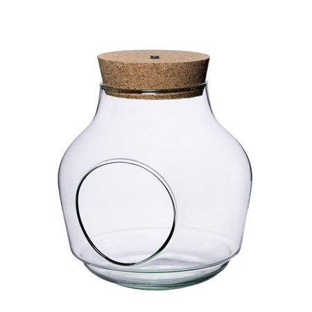 Szklany wazon W-456A1+boczny otwór+korek LED H:19cm D:19cm